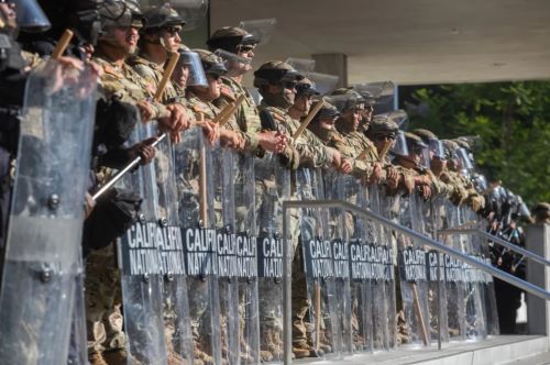 California National Guard members stand guard outside the Federal Building as protests continue in response to federal immigration operations in Los Angeles on June 10, 2025