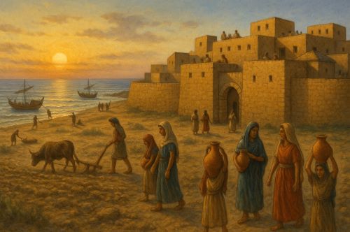 Illustration of Bronze Age Gaza created by Brewminate with AI