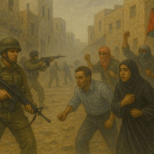 Illustration of the occupation of Gaza created by Brewminate with AI