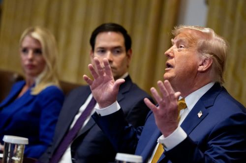 Why Is Trump Halting Work on Addressing Human Trafficking? 14 Trump, with Attorney General Pam Bondi and Secretary of State Marco Rubio, speaks at a Cabinet meeting at the White House on July 8, 2025
