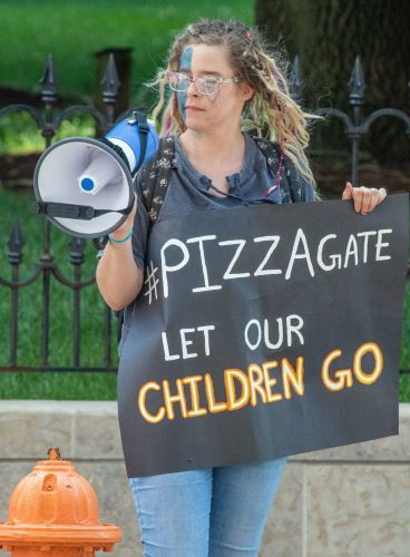 The Cloak of Outrage: Predators Hide behind and within the Moral Panic of QAnon 11 Protester advancing the Pizzagate conspiracy theory