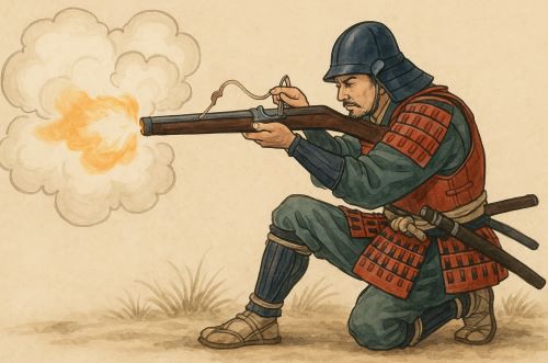 Fire, Powder, and Honor: Tanegashima and the Gunpowder Crucible of Late Medieval Japan 11 Illustration of a medieval Japanese soldier with a gun