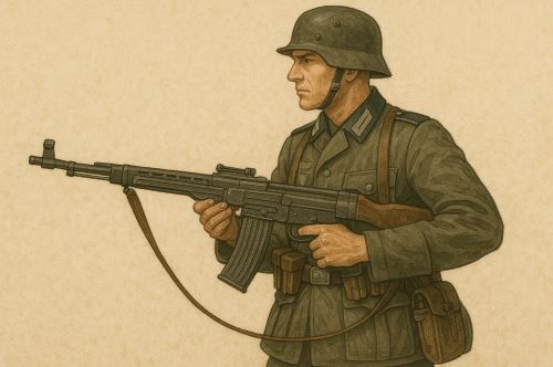 From Bolt to Burst: The StG 44 and the Shifting Geometry of Modern War 11 Illustration of a German solider holding a StG 44 assault rifle