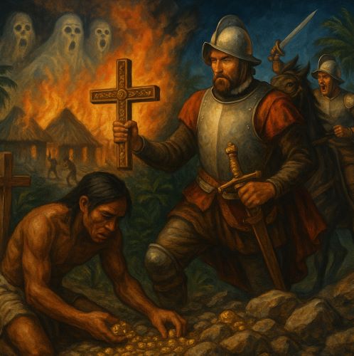 Gold, Gospel, and Ghosts: The Violent Birth of Colonial Latin America 10 Illustration of European colonization in Latin America