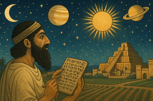Celestial Ledgers: How Babylonian Astronomy Governed Seasons, Taxes, and Empire 11 Illustration of an ancient Babylonian astronomber