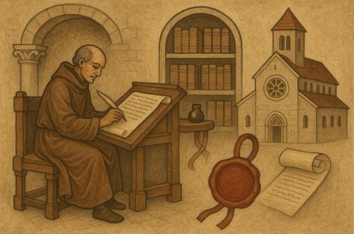Script and Seal: Medieval Record-Keeping Technology and the Architecture of Memory 2 Illustration of a medieval record-keeper