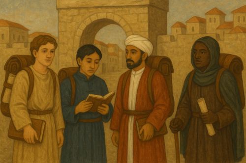 Borders of Knowledge: A History of Student Exchange and the Quest for Learning Abroad 2 Illustration of historic scholars and travel