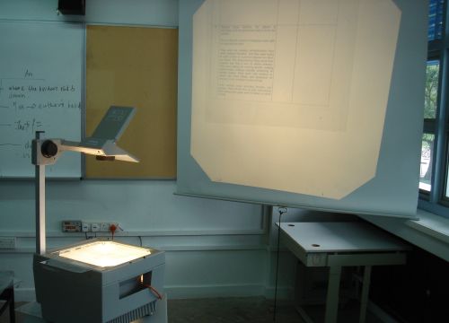 Technology in the Classroom: From Colonial Horn-Books to Modern Artificial Intelligence 9 Overhead projector in operation during a classroom lesson