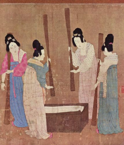 Knowledge in Chains: The Restriction of Technology from Antiquity to the Present 6 Court Ladies Preparing Newly Woven Silk, a Chinese silk painting sucby Emperor Huizong of Song, early 12th century