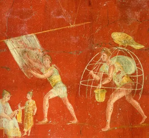 Fullers at work in a wall painting from Pompeii; free and enslaved people often cannot be distinguished in depictions of labor