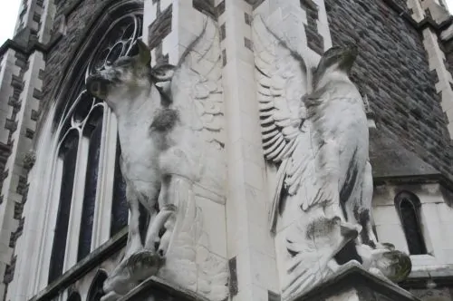 Winged Bull and Eagle at the doorway of the Church of the Ark of the Covenant in Upper Clapton