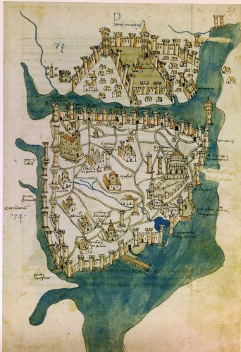 1422 map of Constantinople (Pera at top) by Florentine cartographer Cristoforo Buondelmonte