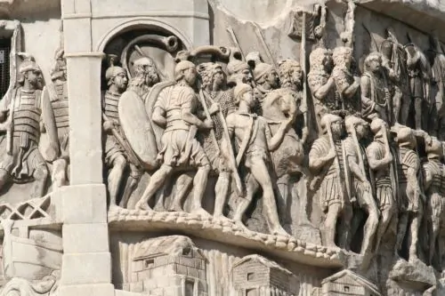 Relief scene of Roman legionaries marching, from the Column of Marcus Aurelius, Rome, Italy, 2nd century CE