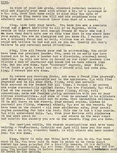 Part of the 1964 "suicide letter" that the FBI mailed anonymously to Martin Luther King Jr.