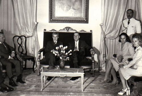 Juan and Isabel Perón with Nicolae and Elena Ceaușescu during their state visit to Argentina on 6 March 1974