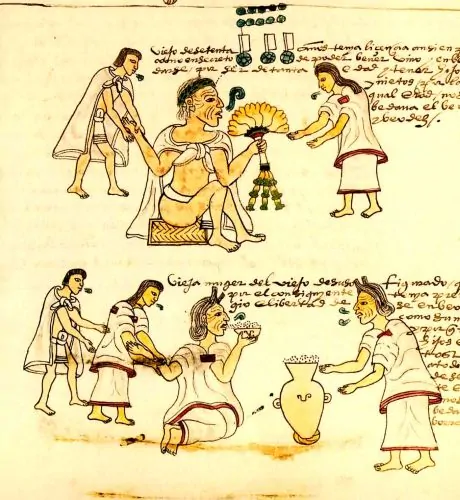 Pipiltin and Macehualtin: Nobility and Commoners in Aztec Society 2 An illustration from Codex Mendoza depicting elderly Aztecs smoking and drinking pulque