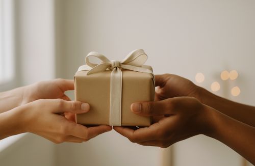 Person handing gift to another person