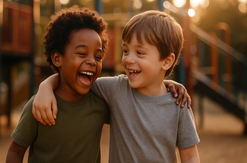 3 Surprising Ways Playgrounds Spark Instant Friendships 2 Two children laughing together at a playground.