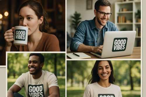 3 Surprising Ways Politics Secretly Sells Merch 2 People enjoying positive messages with 'Good Vibes' items.