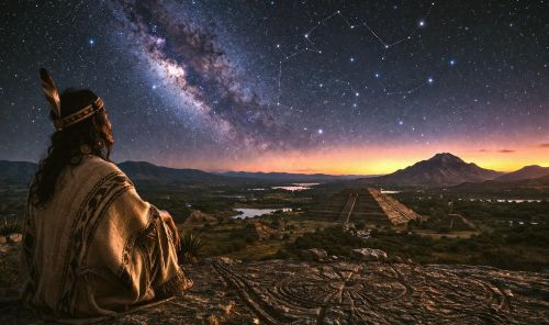 Illustration of Native American looking at the stars