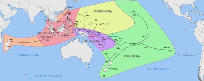 Map showing the seaborne migration and expansion of the Austronesians beginning at around 3000 BCE