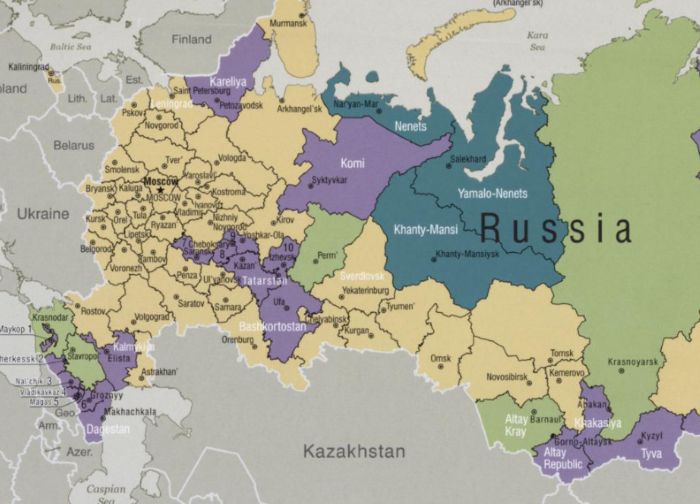 Detail of Russia–administrative divisions