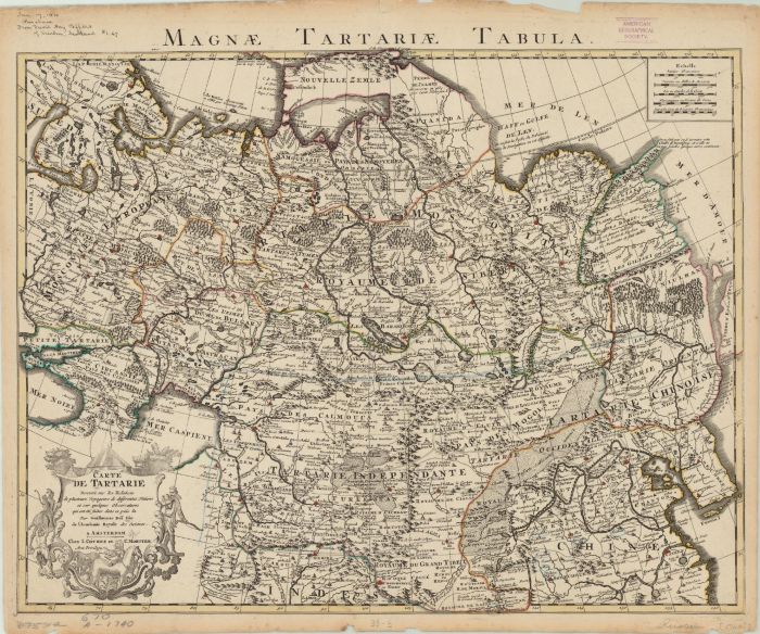 Carte de Tartarie: dressée sur les Relations de plusieurs Voyageurs de différentes Nations et sur quelques Observations qui ont été faites dans ce pais la. Guillaume de L’Isle, 1757