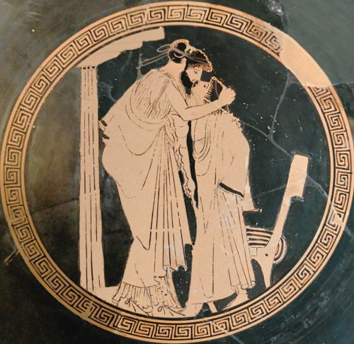 Erastes (lover) and eromenos (beloved) kissing