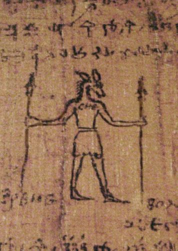 A picture of the Egyptian god Set drawn on one of the Greek Magical Papyri