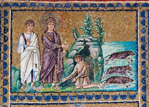 Mosaic of the exorcism of the Gerasene demoniac from the Basilica of Sant'Apollinare Nuovo in Ravenna