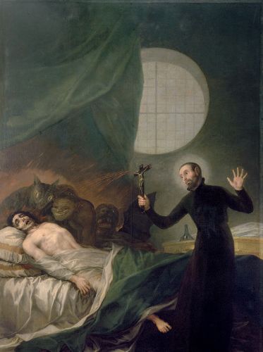 Painting in the Valencia Cathedral by Francisco de Goya of Saint Francis Borgia performing an exorcism