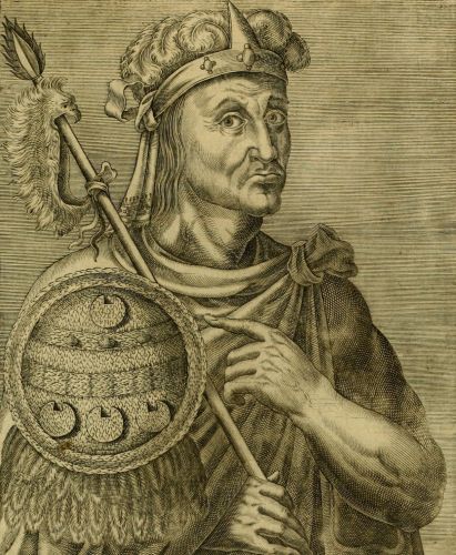 Moctezuma II, from Les vrais pourtraits et vies des hommes illustres, Paris 1584