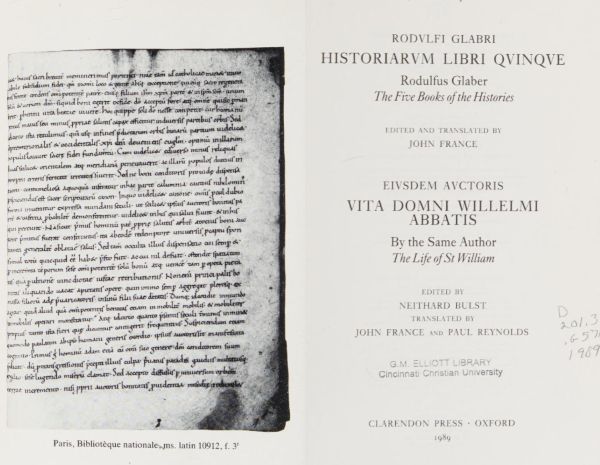 Rodulfi Glabri Historiarum libri quinque cover sheet
