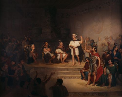 "The Tlaxcallan Senate", depiction of the Tlaxcalan government by Rodrigo Gutiérrez, 1875