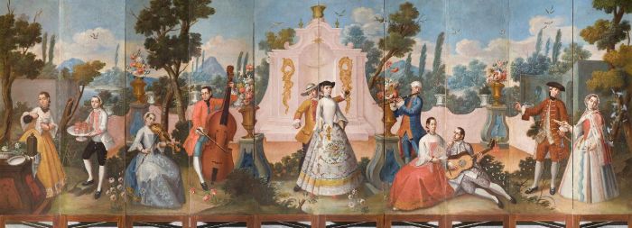 A scene depicting many criollos at a soiree in the garden of Chapultepec, ca. 1780–1790