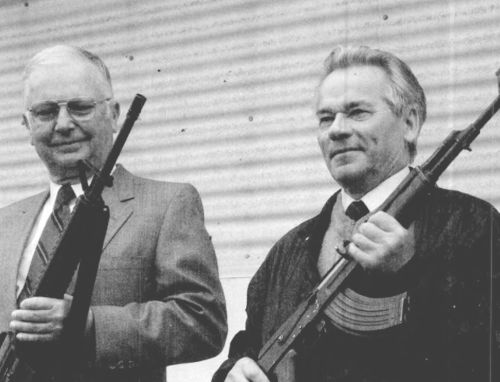 Hoisted with Their Own Petards: Inventors, Regret, and the Dark Afterlife of Invention 13 Kalashnikov (right) and Eugene Stoner (left) hold the rifles they designed, taken in May 1990