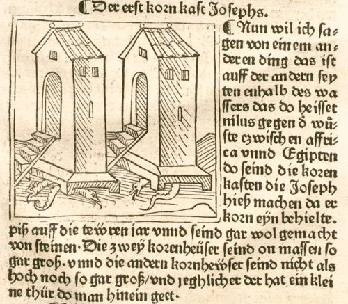 The Shaping of the Myth That Hebrew Slaves Built the Egyptian Pyramids 9 Joseph's granaries in the German version of Mandeville's Travels (1481)