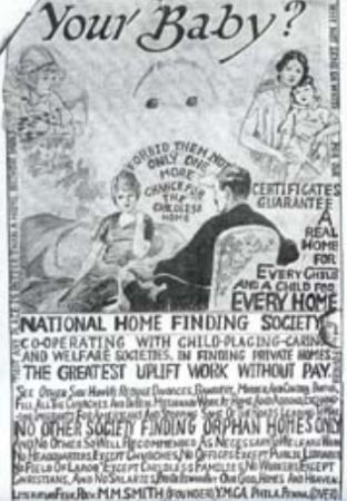 This brochure for the National Home Finding Society, probably from the late 1910s or 1920s, linked child-placing with utopian progress.