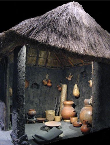 The inside of a reconstructed Aztec house