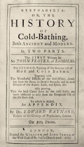 Cover image of Sir John Floyer’s 1732 publication Psychrolousia or the history of cold-water bathing