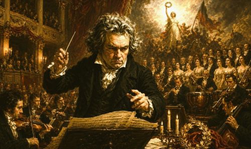 Illustration of Beethoven conducting