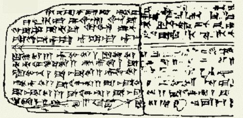A drawing of one side of the tablet on which the Hymn to Nikkal is inscribed