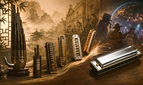 Illustration of harmonica history