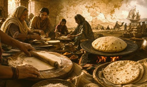 Rolling History: Roti, Women’s Labor, and the Flatbread That Connected Worlds 2 Illustration of Indian women making roti flatbread