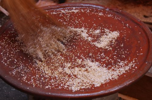 Amaranth being roasted in a comal