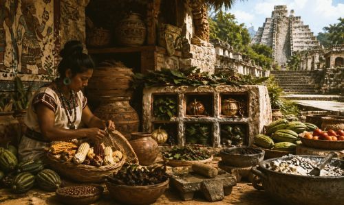 Illustration of Maya food preparation