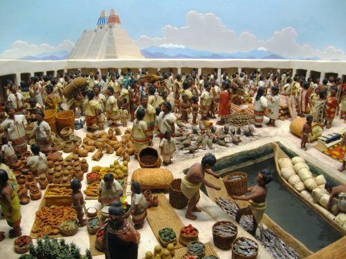 Diorama model of the Aztec market at Tlatelolco