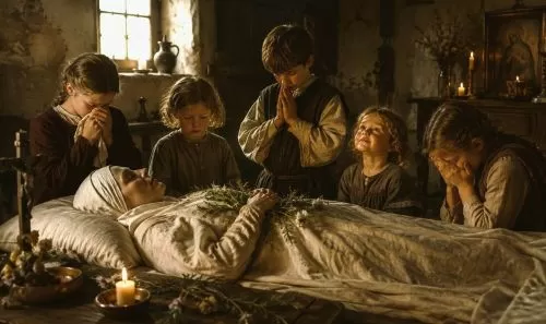 Illustration of early modern children grieving loss