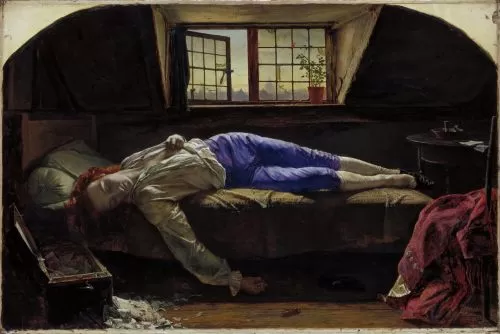 Felo de Se: Suicide, Sin, and Sympathy in the Victorian Era 5 The Death of Chatterton (suicide by arsenic), 1856, byย Henry Wallis