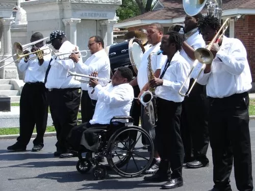 Hot 8 brass band playing funeral for New Orleans blogger Ashley Morris